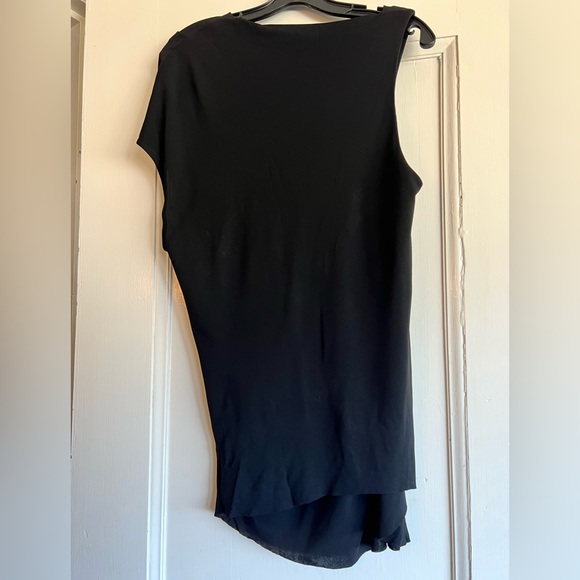HELMUT LANG Top Asymmetrical Draped Blouse Single ShortSleeve Round Neck L NWT - Picture 3 of 7